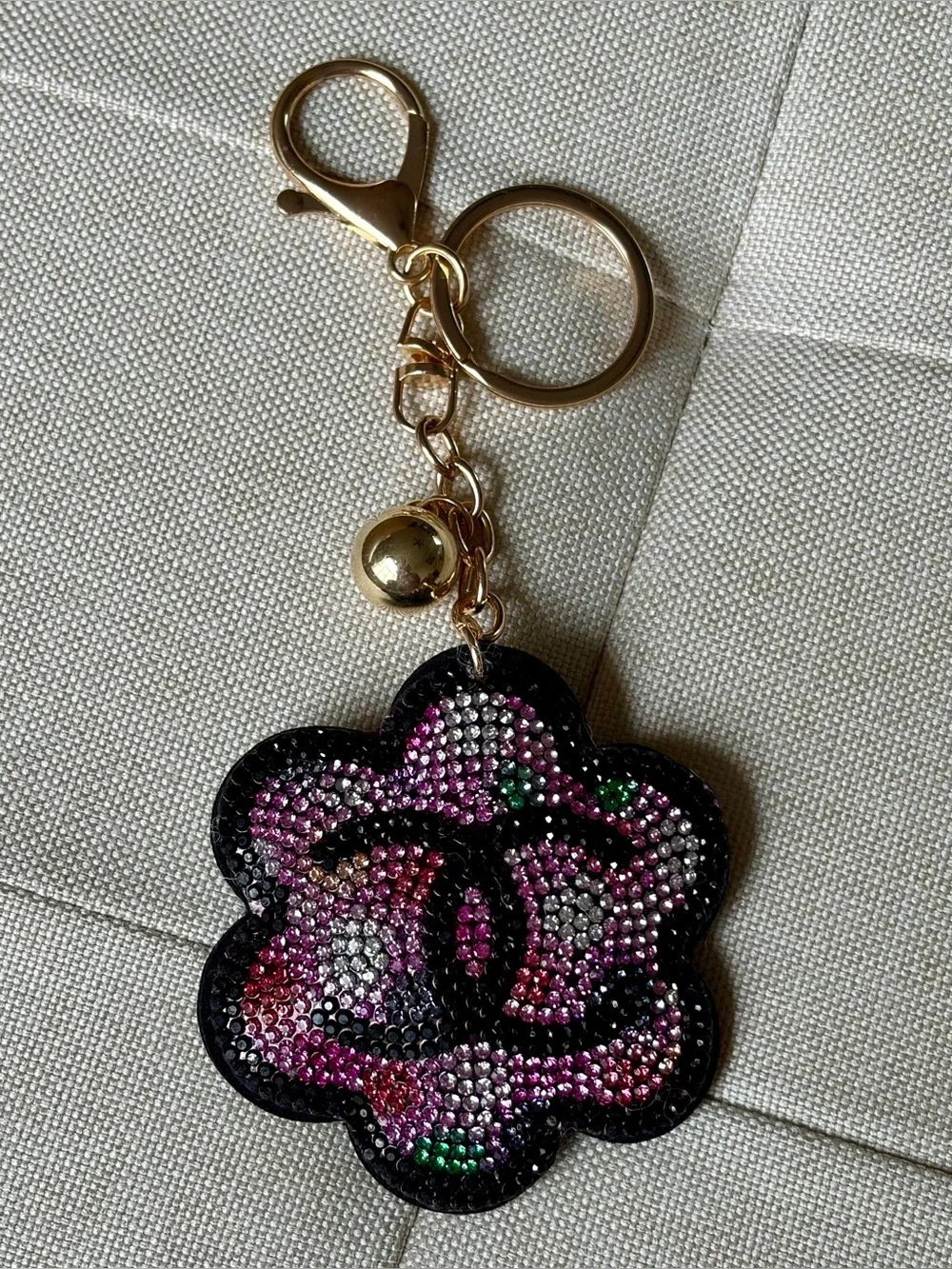 Pink & Black Crystal Camellia Keyring